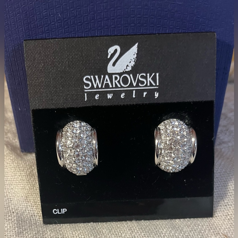 Swarovski Silver Crystal Pavé Clip-On Earrings